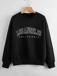 SHEIN Unity Letter Graphic Drop Shoulder Sweatshirt - Black - View 1