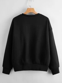 SHEIN Unity Letter Graphic Drop Shoulder Sweatshirt - Black - View 2