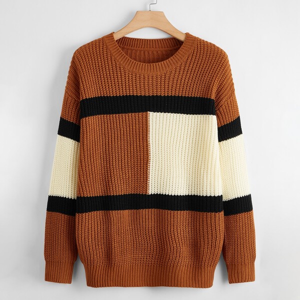 

Plus Drop Shoulder Colorblock Sweater, Ginger