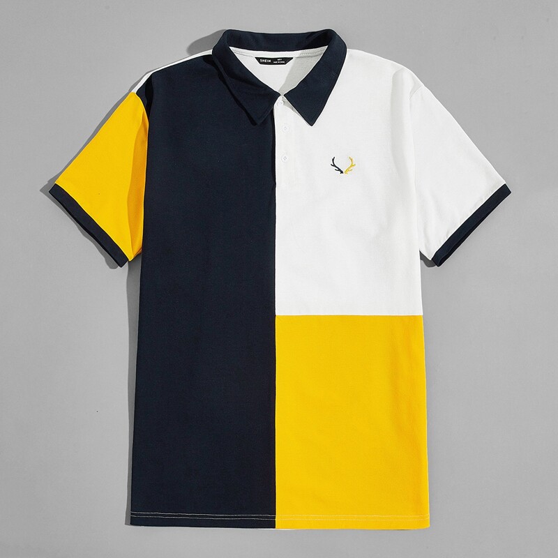 

Guys Embroidery Detail Colorblock Polo Shirt, Multicolor