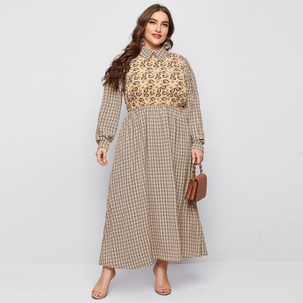 

Plus Keyhole Back Paisley Bodice Dress, Multicolor