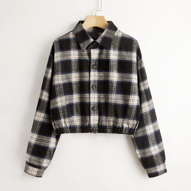 

Plaid Button Up Crop Shirt, Multicolor