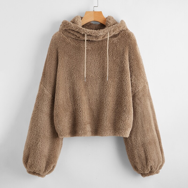 

Drop Shoulder Teddy Hoodie, Mocha brown