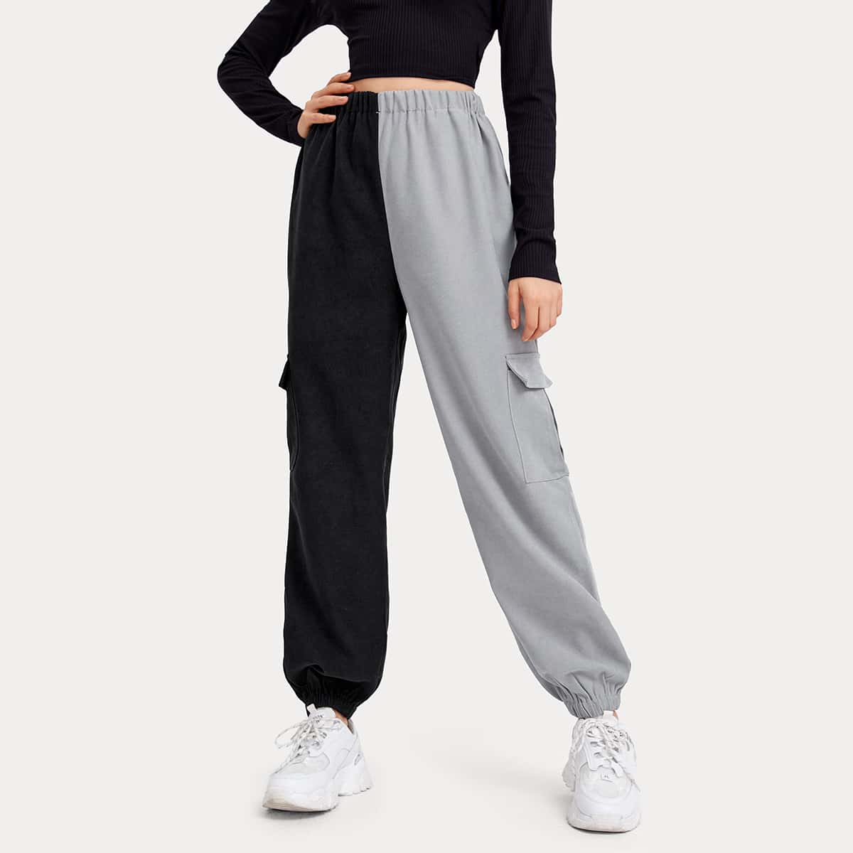 

Pocket Two Tone Pants, Multicolor