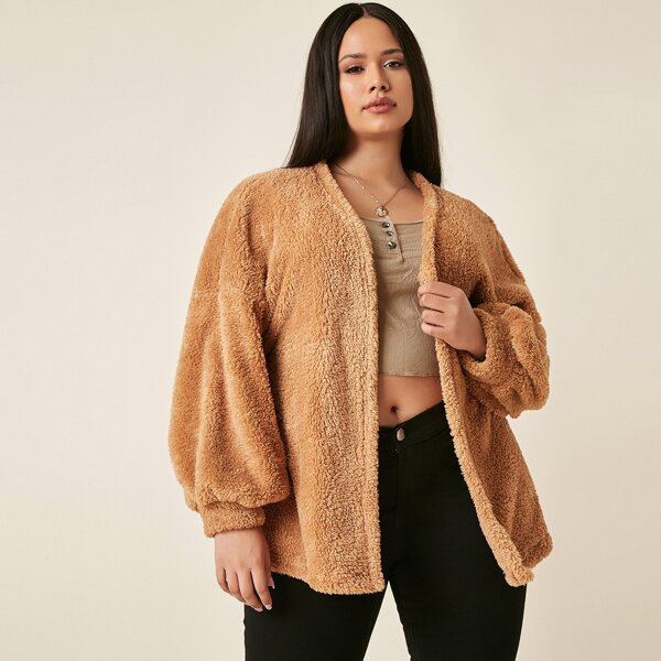 

Plus Drop Shoulder Teddy Coat, Brown