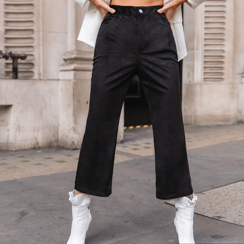 

Flare Leg Capris Corduroy Pants, Black