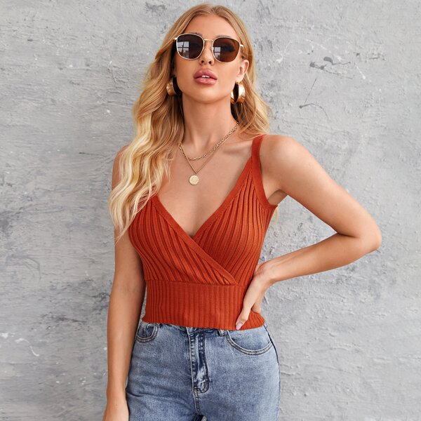 

Backless Cami Rib Knit Top, Burnt orange