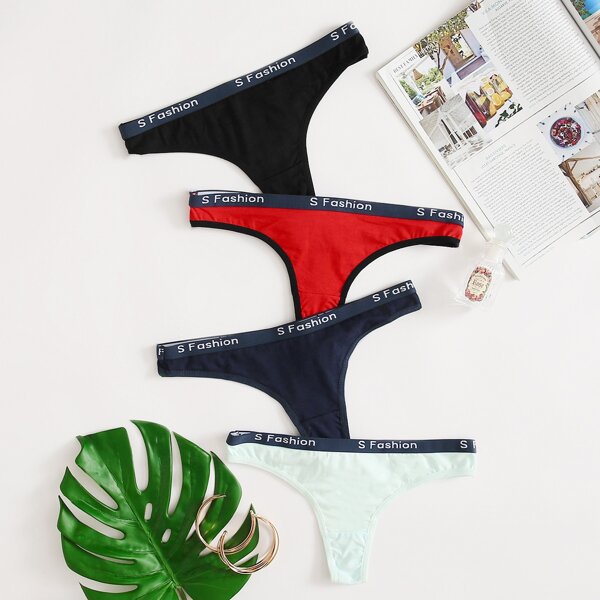 

4pack Letter Tape Panty Set, Multicolor