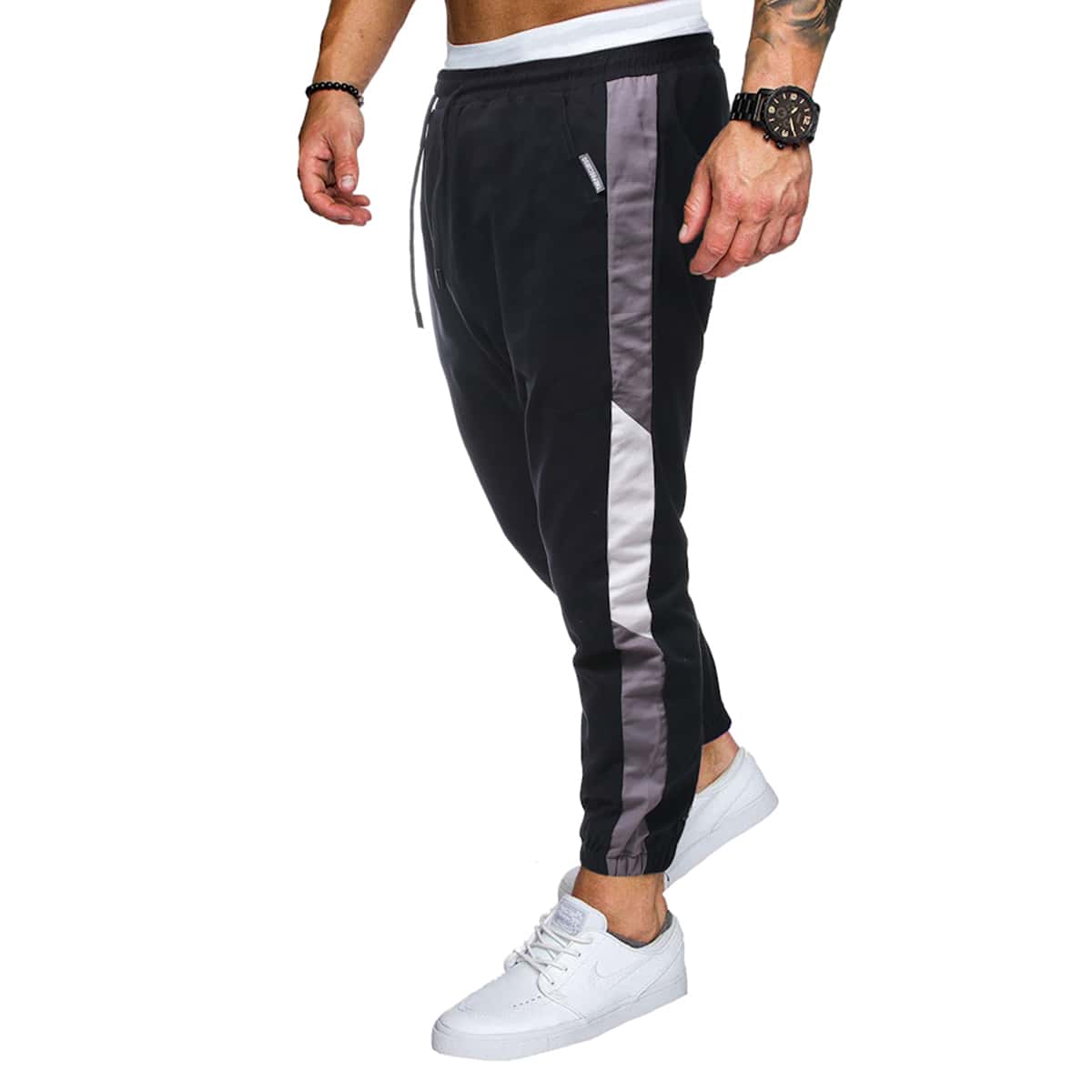 

Guys Contrast Tape Drawstring Pants, Black