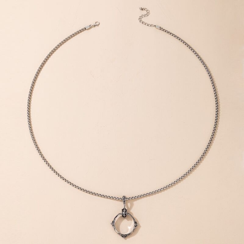 

Guys Skeleton Ring Pendant Necklace, Silver