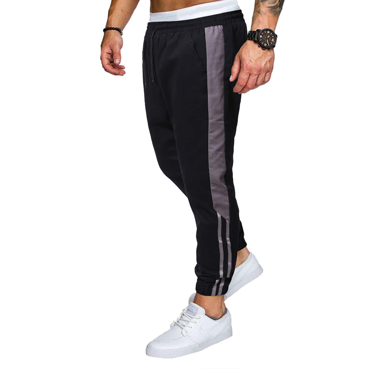 

Guys Contrast Tape Drawstring Pants, Black