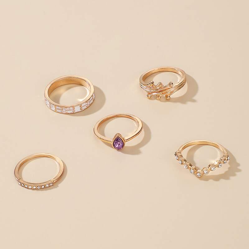 

5pcs Rhinestone Ring, Gold