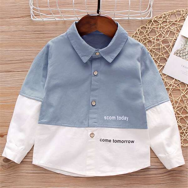 

Toddler Boys Two Tone Slogan Graphic Shirt, Blue and white