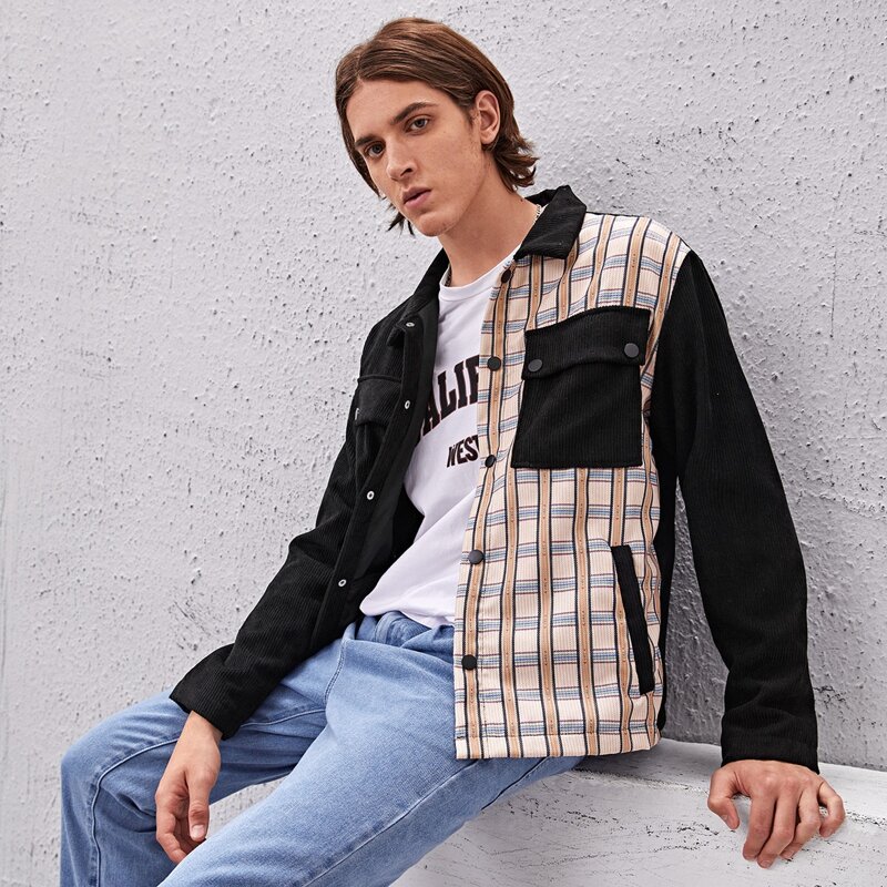 

Guys Contrast Plaid Corduroy Jacket, Multicolor