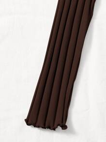 Muchica Button Front Rib-knit Lettuce Trim Tee - Chocolate Brown - View 4
