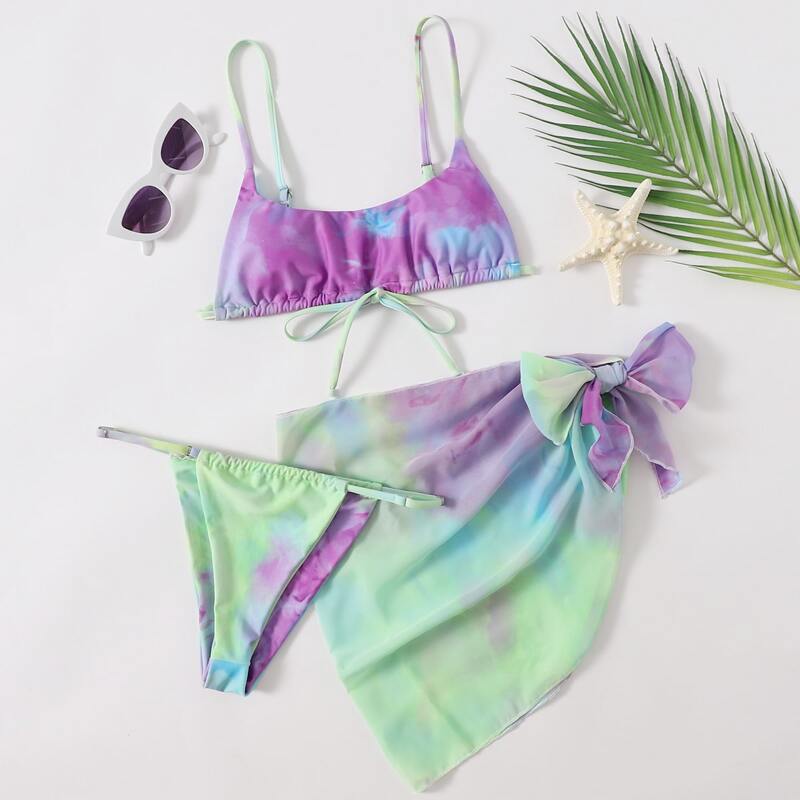 

3pack Tie Dye Thong Bikini Swimsuit, Multicolor