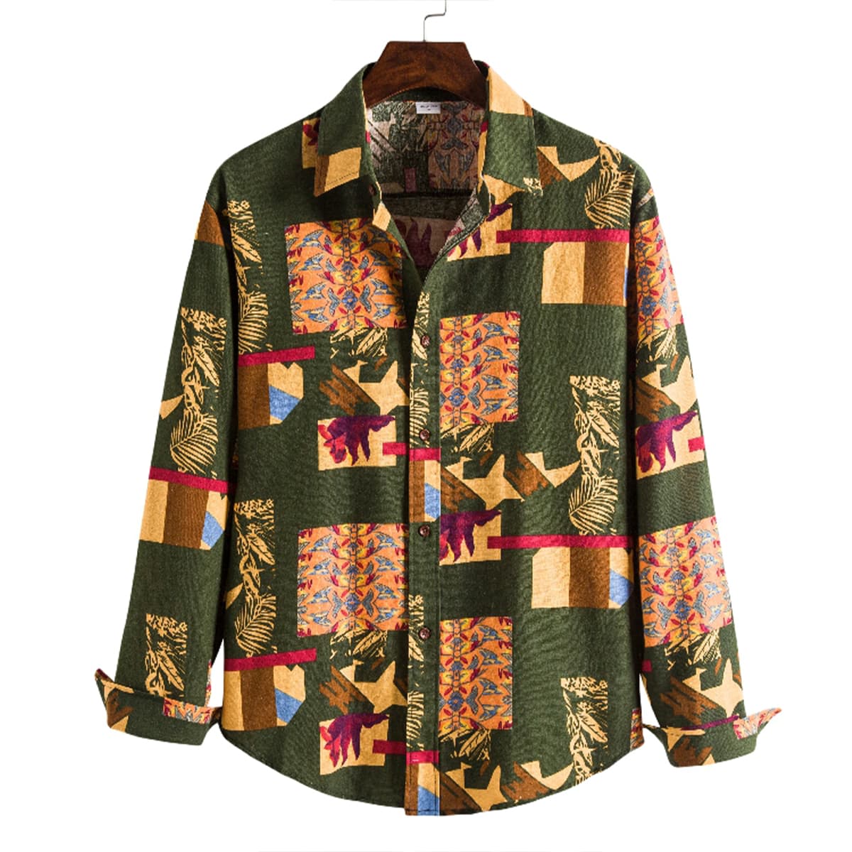 

Guys Button Front Patchwork Print Shirt, Multicolor