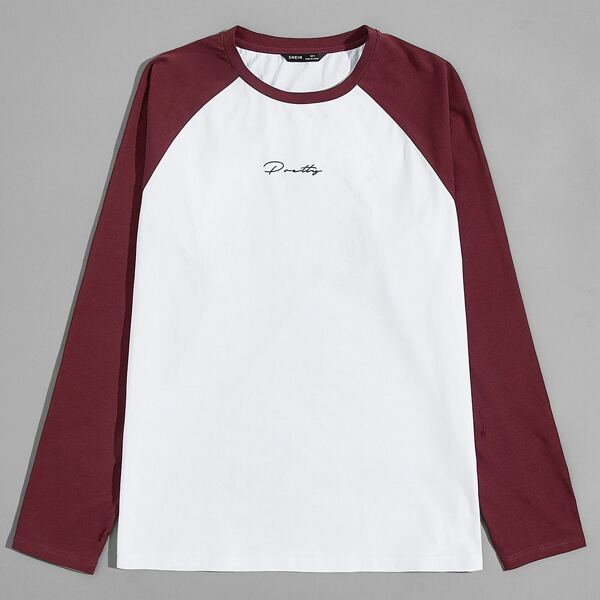 

Men Colorblock Letter Graphic Raglan Sleeve Tee, White
