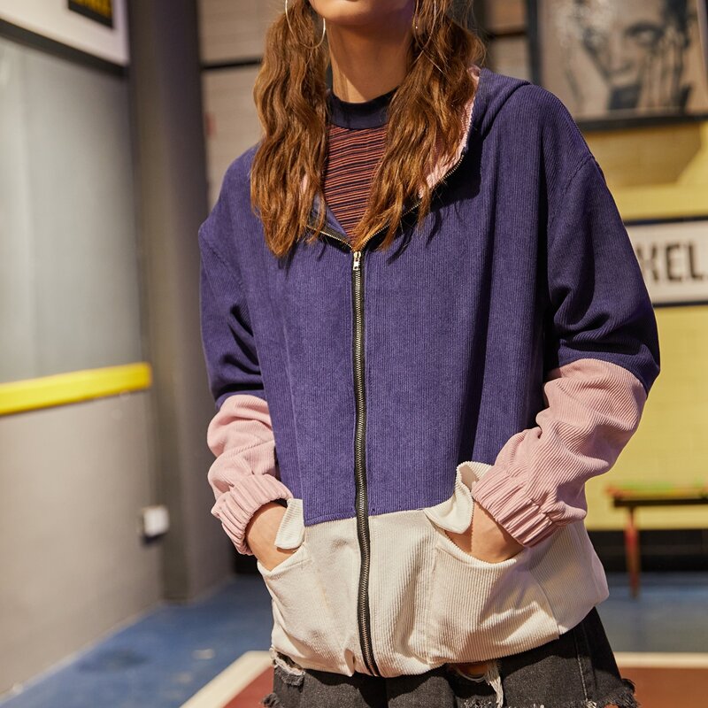

Colorblock Hooded Corduroy Jacket, Multicolor
