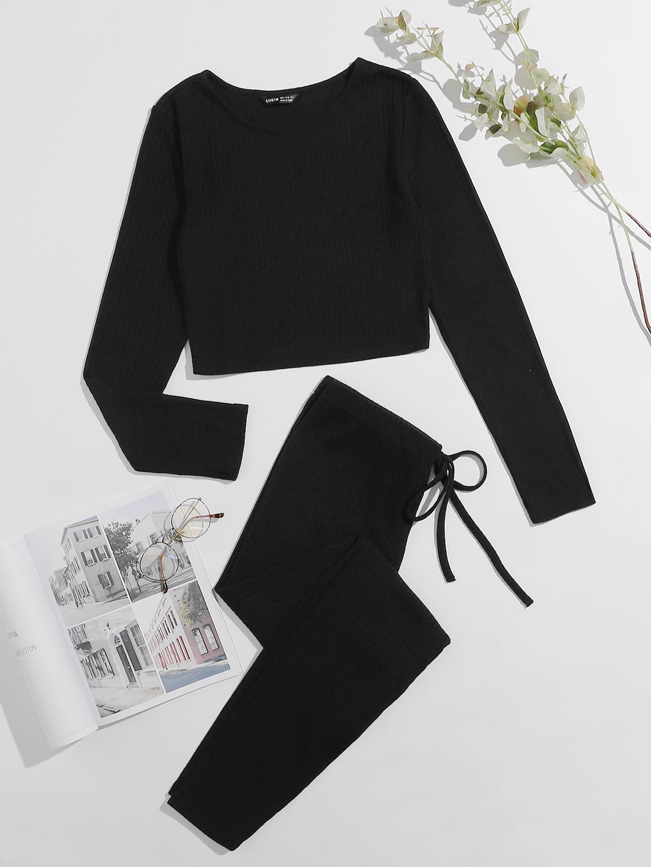 Plus Rib-knit Top & Knot Waist Leggings Set thumbnail