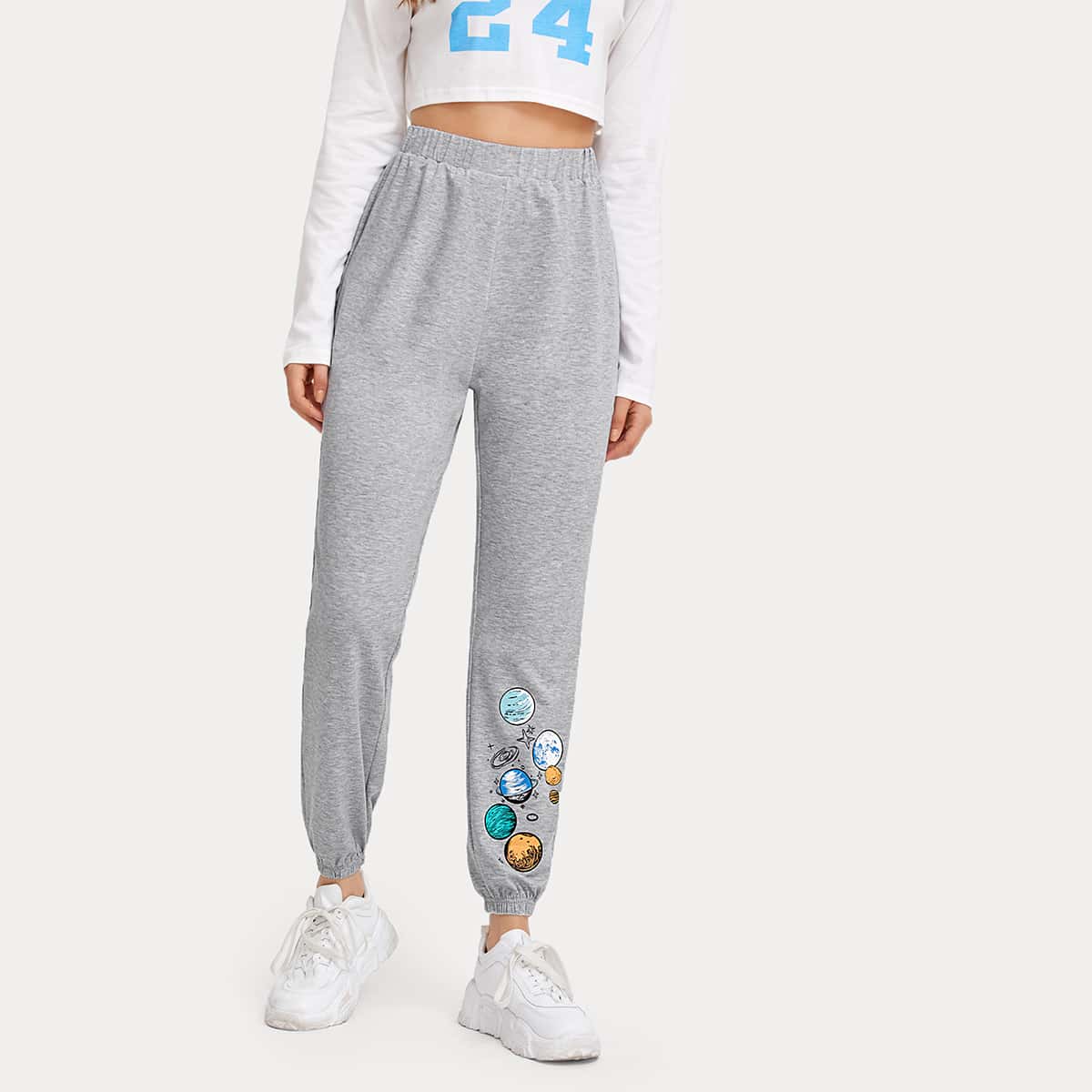 

Planet Pattern Sweatpants, Light grey