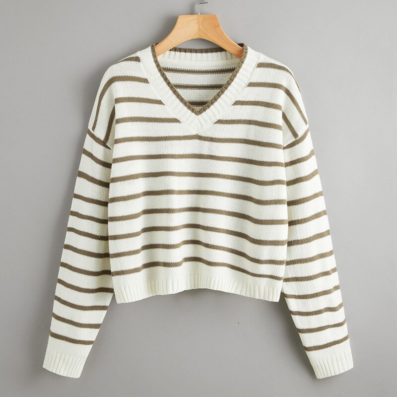 

Striped Pattern V Neck Sweater, Multicolor