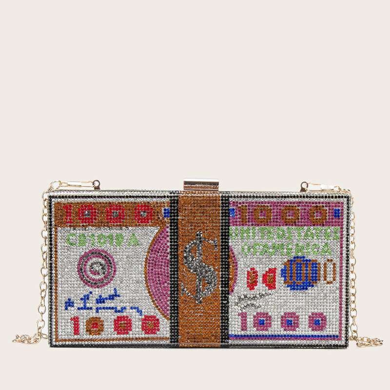 

Allover Rhinestone Decor Box Bag, Multicolor