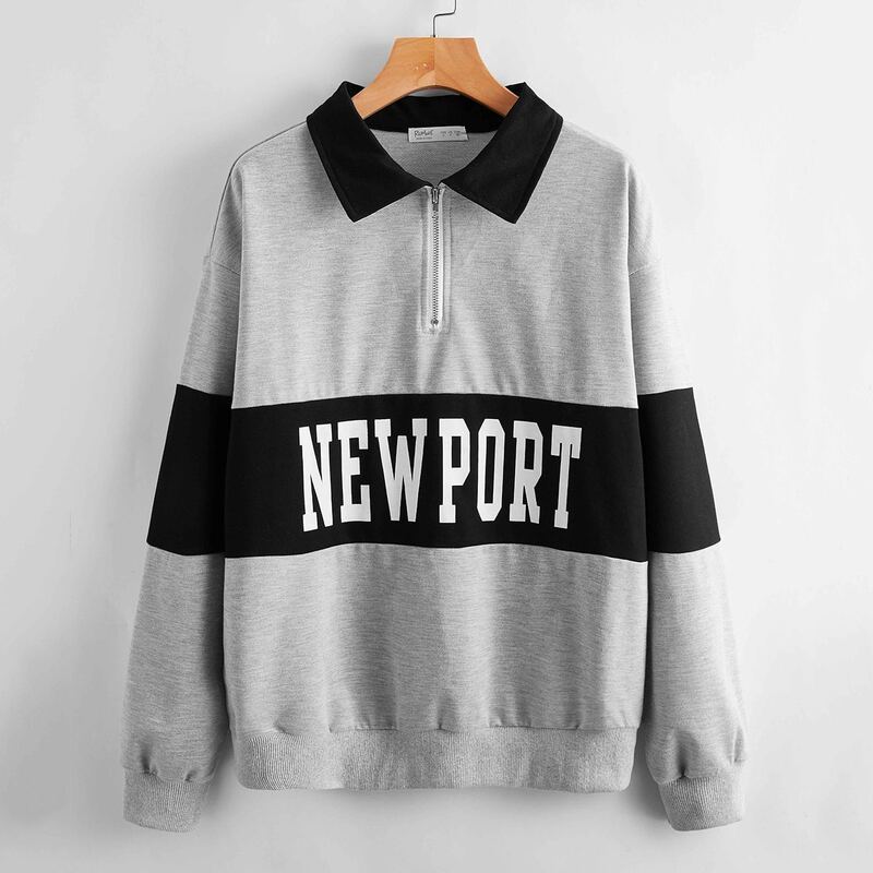 

Letter Graphic Polo Neck Sweatshirt, Multicolor