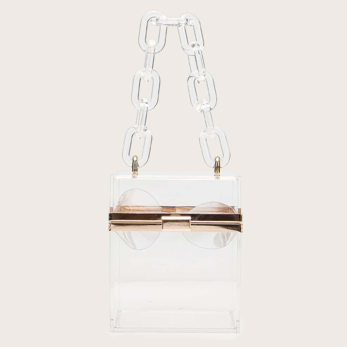 

Chain Handle Box Shaped Acrylic Satchel Bag, Clear
