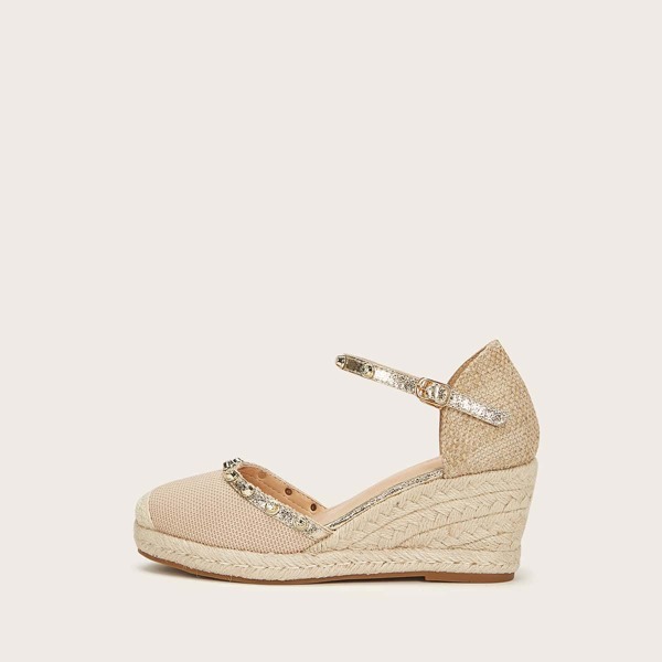 

Metallic Studded Decor Espadrille Wedges, Gold