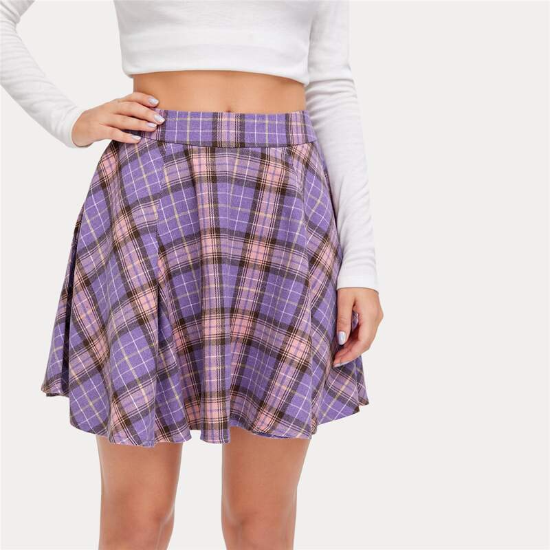 

Plaid Flared Skirt, Violet purple