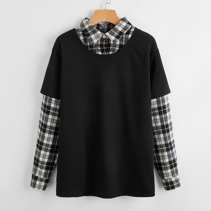 

Plaid Pattern 2 In 1 Sweatshirt, Black