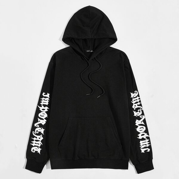 

Men Letter Graphic Drawstring Hoodie, Black