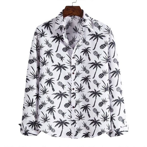

Men Tropical Print Button Up Shirt, White