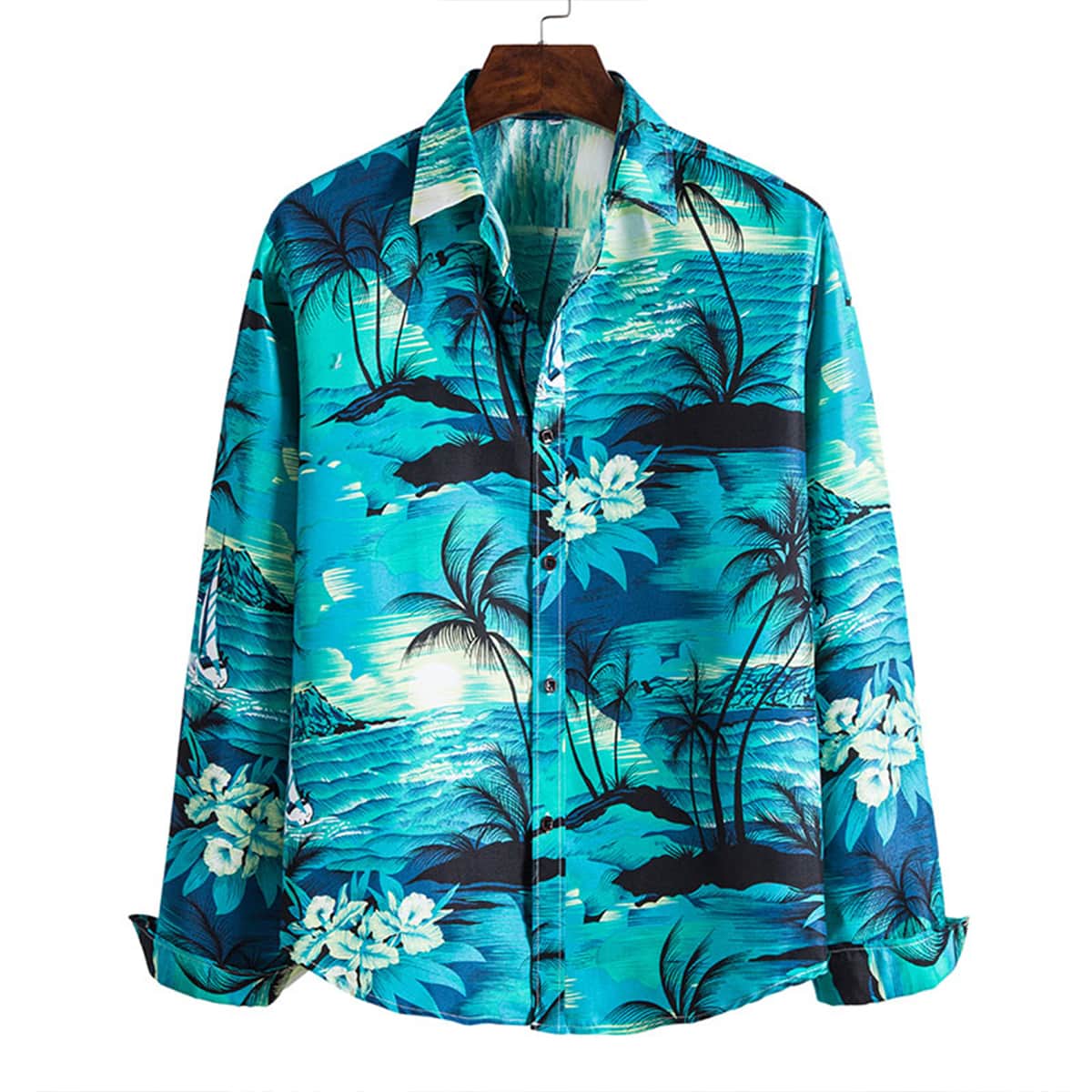 

Men Tropical Print Button Up Shirt, Blue