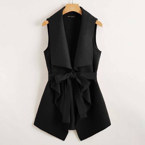 

Waterfall Neck Belted Vest Coat, Black