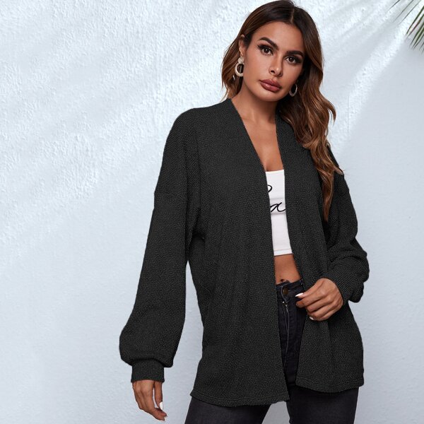 

Drop Shoulder Open Front Cardigan, Black