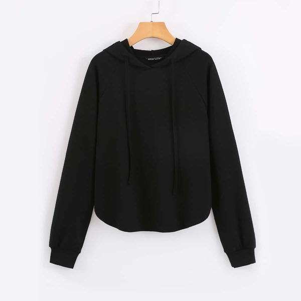 

Curved Hem Drawstring Solid Hoodie, Black