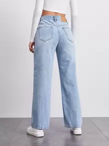 SHEIN Stone Wash Middle-Waisted Straight Jeans