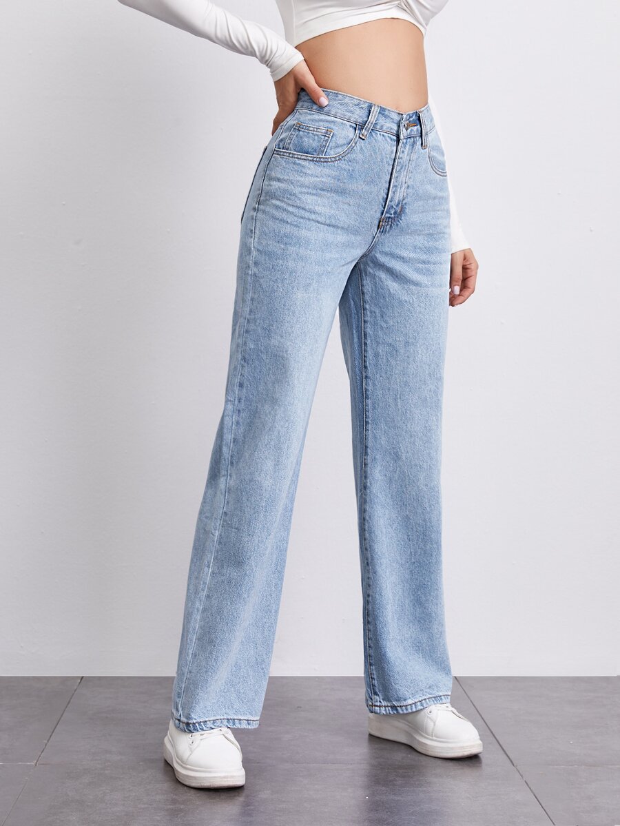 SHEIN Stone Wash MiddleWaisted Straight Jeans SHEIN EUR