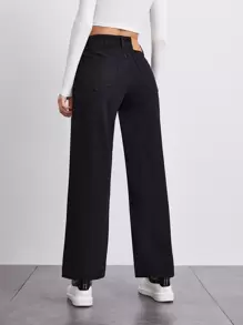 SHEIN Stone Wash Middle-Waisted Straight Jeans - Black - View 2