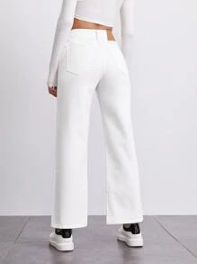 SHEIN EZwear Stone Wash Middle-Waisted Straight Jeans - White - View 2