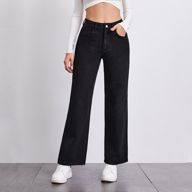 

BLUES Stone Wash Middle-Waisted Straight Jeans, Black