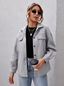 SHEIN Essnce Abrigo con botón de hombros caídos - Gris Claro - Ver 1