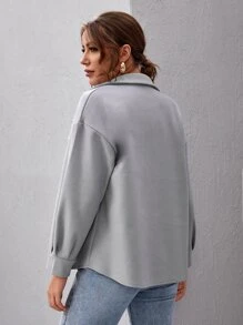 SHEIN Essnce Abrigo con botón de hombros caídos - Gris Claro - Ver 2