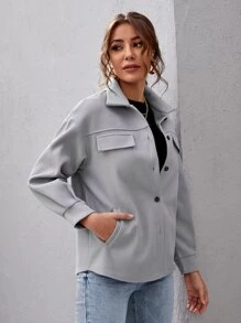 SHEIN Essnce Abrigo con botón de hombros caídos - Gris Claro - Ver 5