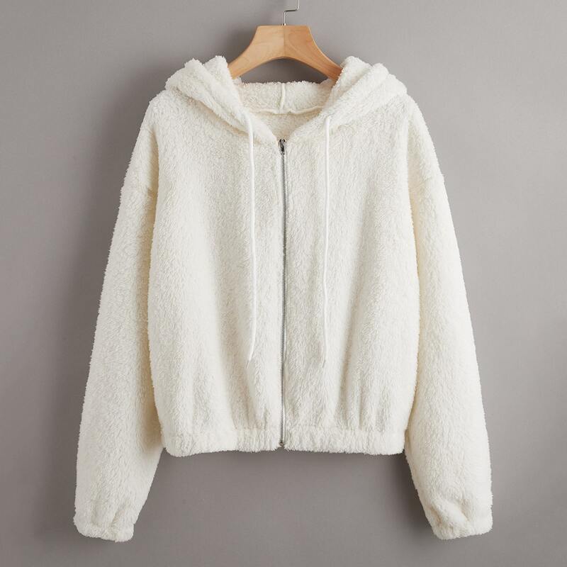 

Zip Hooded Teddy Jacket, Beige