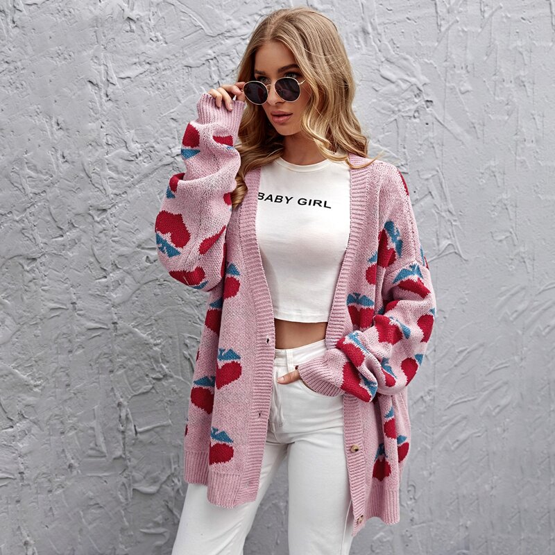 

Button Front Peach Oversized Cardigan, Multicolor