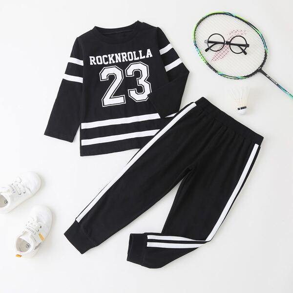 

Toddler Boys Letter Graphic Sweatshirt & Striped Side Sweatpants, Black