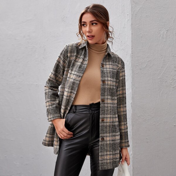 

Collared Single Breasted Tweed Coat, Multicolor